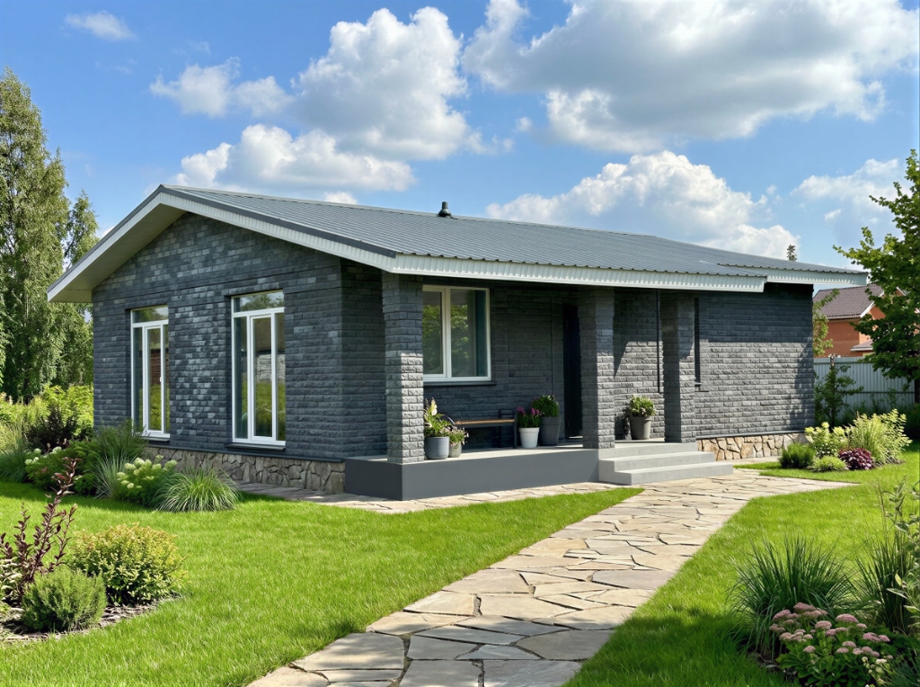 Темно-серый кирпичный дом